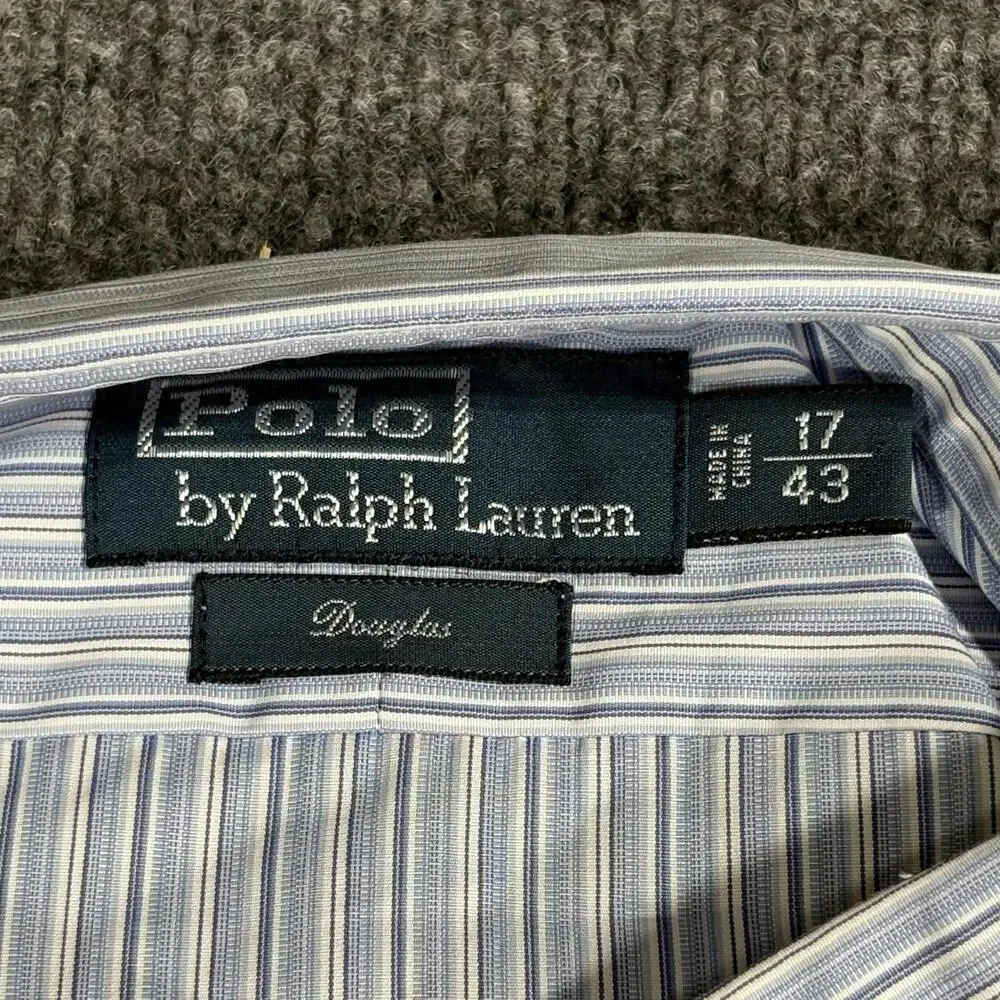 Polo Ralph Lauren Shirt Mens 17 43 Blue Stripe Douglas Classic Dress Button Down